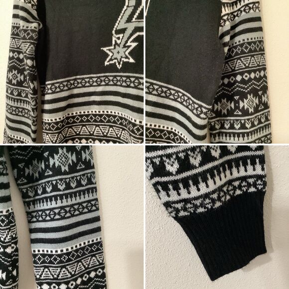 San Antonio Spurs NBA Fair Isle Aztec Knitted Ugly Christmas Sweater M Holiday - Picture 8 of 8